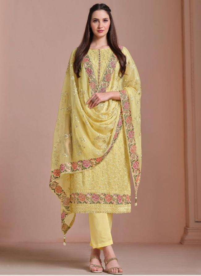 Twinkle Chiffon Yellow Festival Wear Embroidery Work Straight Salwar Suit 